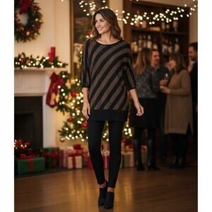 Rock & Republic womens black gold stripe tunic sweater mini dress  Sz S. holiday